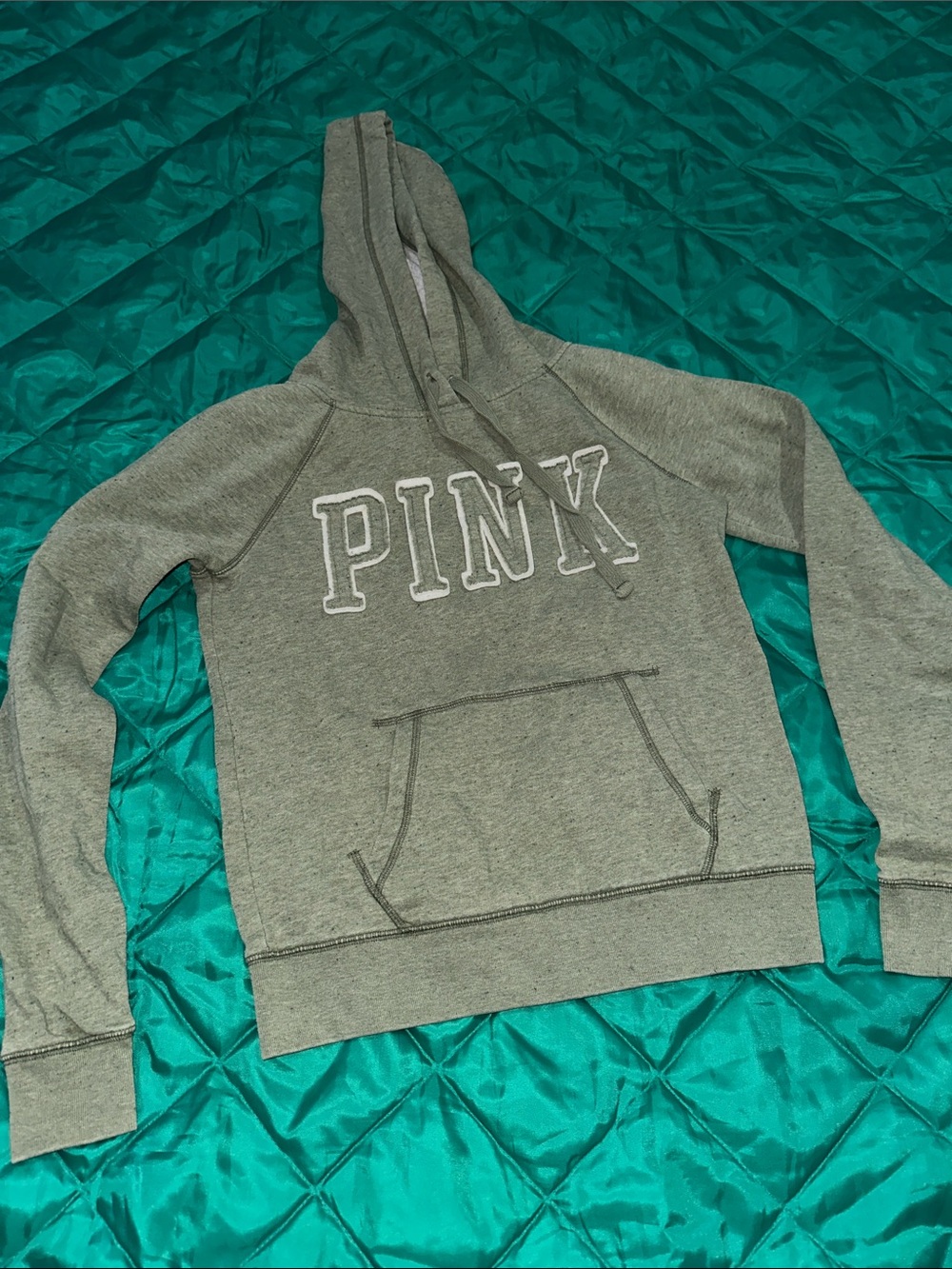 PINK Victoria's Secret Women's Green Hooded Sweatshirt